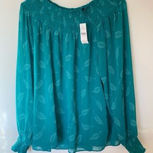 Ann Taylor Factory Smocked Mock Neck Blouse